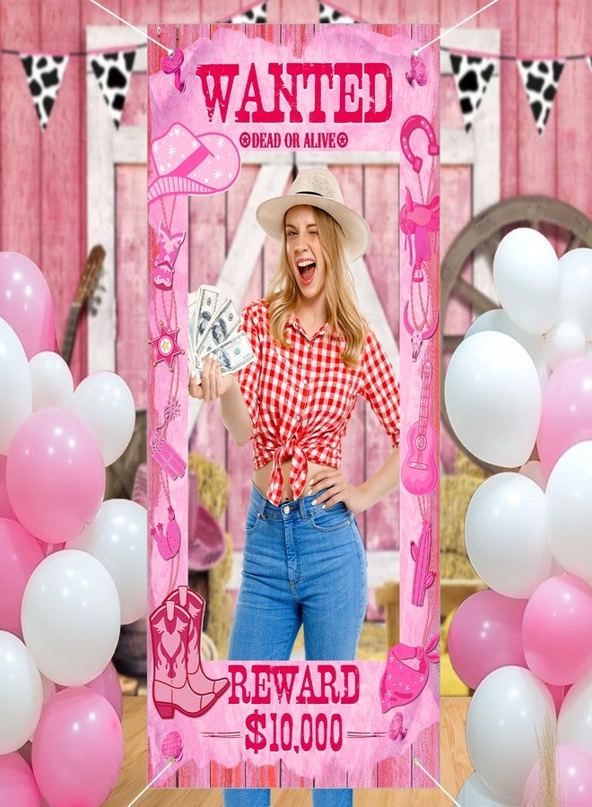Woosytoo Large Cowgirl Party Decorations Pink Western Wanted Photo Banner Fun Frame Banner West Wanted Photo Booth Prop Wild Western Selfie Banner for Wild West Birthday Games Party Decoration Supplies - Image 1